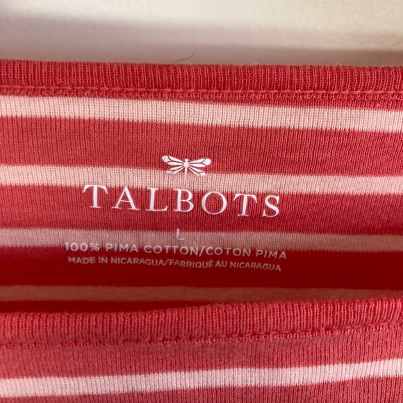 Talbots 100% Pima Cotton coral striped Tee | Shirt | Blouse | Top | Super Soft! - Picture 2 of 3